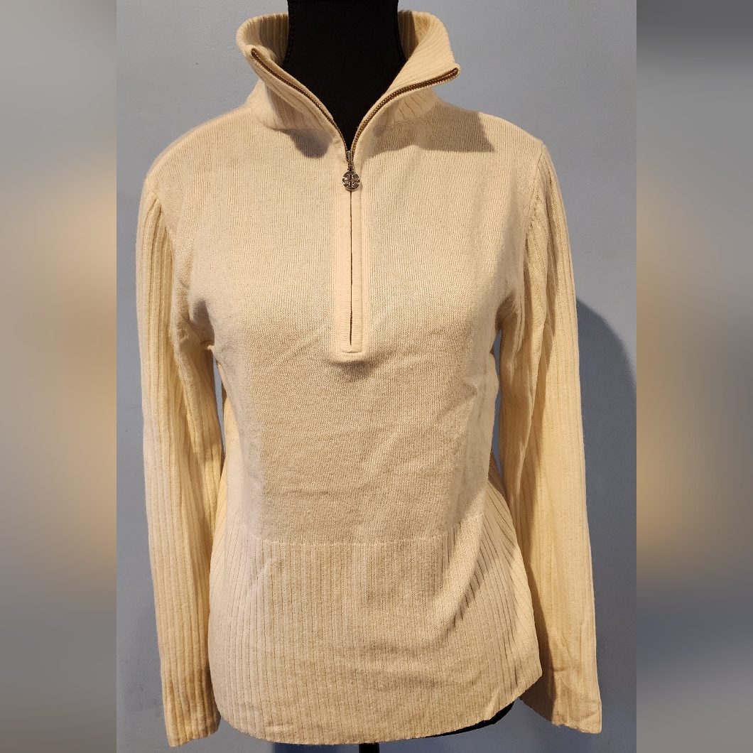Tory Burch Vintage 100% Cashmere Cream Quarter-Zip Sweater